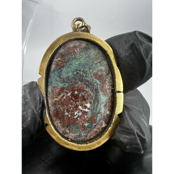 Natural Turquoise Pendant Metal Brass Handmade With Rope - Picture 7 of 11